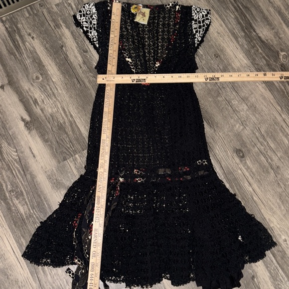 Vintage Free People Black Crochet Drop Waist Cap Slv Boho Whimsygoth size 4 - Picture 6 of 8